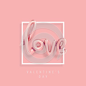 Pink love balloon font letterig banner Valentines Day