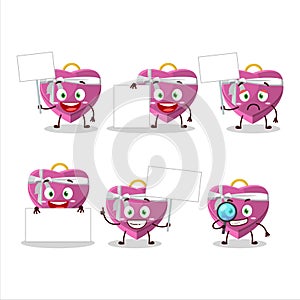 Pink love gift box cartoon character bring information board