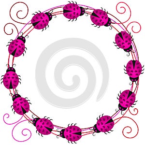 Pink Love Ladybugs Border Frame