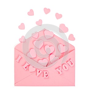 Pink love letter on white