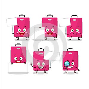 Pink lugage cartoon character bring information board