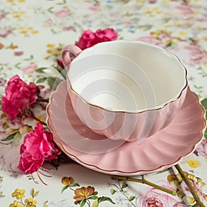 Pink luxury cup for tea close up