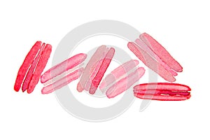 Pink macaron cookies. Isolated on white background photo