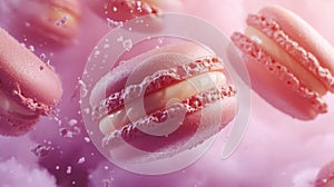 Pink Macarons Levitating in Soft Pink Background