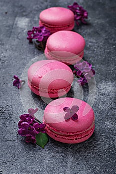 Pink macaroons and lilac.