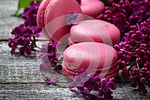 Pink macaroons and lilac.