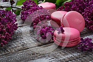 Pink macaroons and lilac.