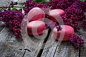 Pink macaroons and lilac.