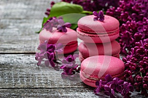 Pink macaroons and lilac.