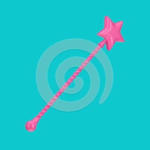 Pink Magic wand with Star on Top in Duotone Style. 3d Rendering