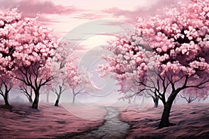 Pink magical forest. Generate Ai