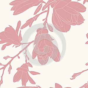 Pink Magnolia silhouette flowers minimalist seamless pattern