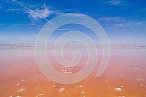 Pink Maharloo Lake and blue sky in Shiraz, Iran