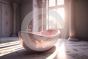 Pink marble bathtub in luxurious home