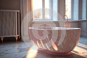 Pink marble bathtub in luxurious home