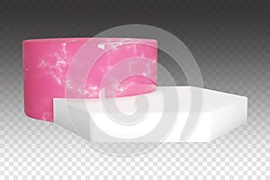 Pink marble podium for jewelry display. Beauty product presenation. Vector graphic for banners or flyers for sale. 3d