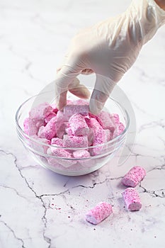Pink Marshmallow powdered with lyophilized pitaya and coconut flakes