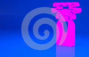 Pink Medusa Gorgon head with snakes greek icon isolated on blue background. Minimalism concept. 3d illustration. 3D