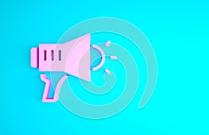 Pink Megaphone icon isolated on blue background. Speaker sign. Minimalism concept. 3d illustration 3D render