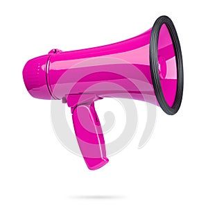 Pink megaphone isolated on white background. File contains a path to isolation.