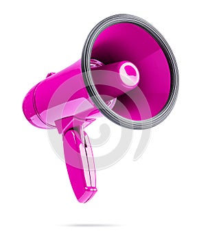 Pink megaphone isolated on white background. File contains a path to isolation.