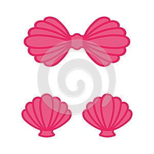 Pink mermaid bra. Mermaid top - t-shirt design. Scallop sea shell. Clam. Conch. Seashell - flat vector
