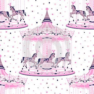 Pink merry-go-round seamless pattern.