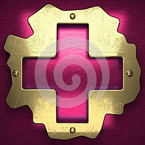 Pink metal background with yellow element