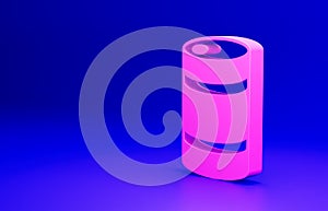 Pink Metal beer keg icon isolated on blue background. Minimalism concept. 3D render illustration