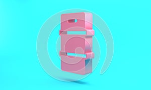 Pink Metal beer keg icon isolated on turquoise blue background. Minimalism concept. 3D render illustration