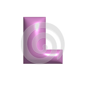 Pink metal shiny reflective letter L 3D illustration