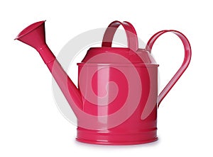 Pink metal watering can isolated