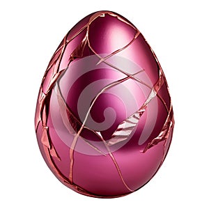 Pink Metallic Egg with Rose Gold Ribbon Overlay on White Background easter egg