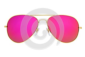 Pink mirror aviator sunglasses isolated on white background