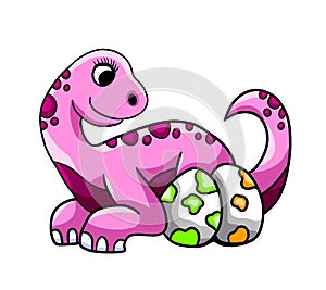 Pink Mommy Dinosaur With Her Eggs