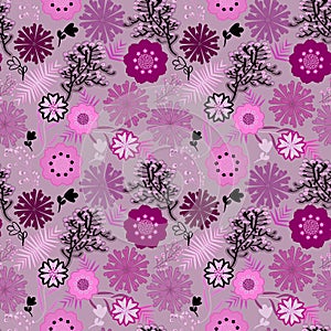 Pink monochromic seamless floral pattern tile