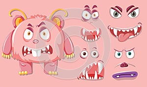 Pink monsater with different facial expression