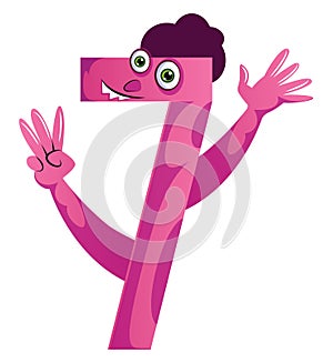 Pink monster in number seven shape illustration vector