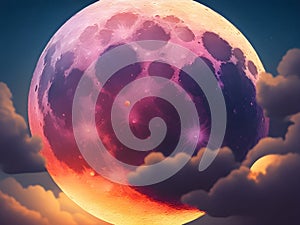 a pink moon with a purple moon in the sky photo