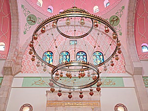 pink mosque ( King Hussain Mosque ) in Madaba, Jordan. photo