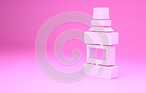 Pink Mouthwash plastic bottle and glass icon isolated on pink background. Liquid for rinsing mouth. Oralcare equipment