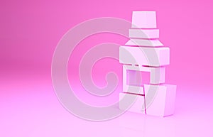 Pink Mouthwash plastic bottle and glass icon isolated on pink background. Liquid for rinsing mouth. Oralcare equipment