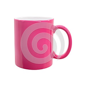 Pink mug on isolated background with clipping path. Ceramic coffee cup for montage or design