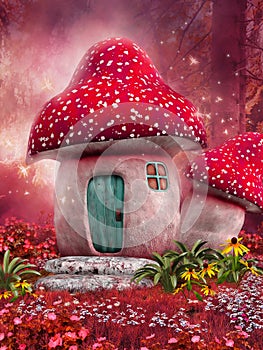 Pink mushroom house