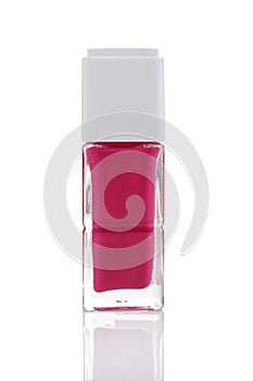 Pink nail polish bottle with reflection