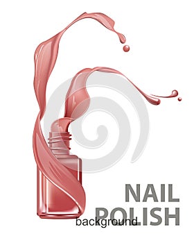 Pink nail Polish bottles with beautiful splashes of nail Polish on white background.Template Vector for advertising Your