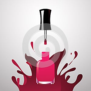 Pink Nail polish open bottle iwith splash paint background photo