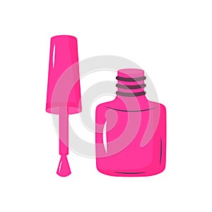 Pink nail polish. Open cosmetic tube. Fashion glamour makeup icon