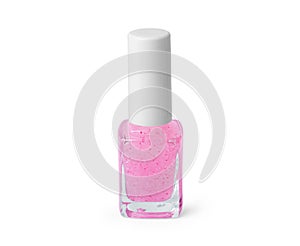 Pink nail polish on white background photo