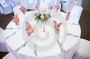 Pink napkins and white linens photo